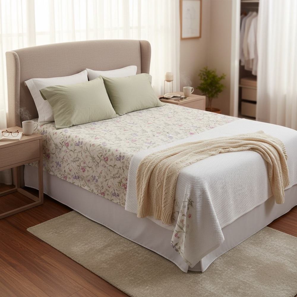 Vintage 80's Floral Double Flat Sheet & Generic Pillow Case Set